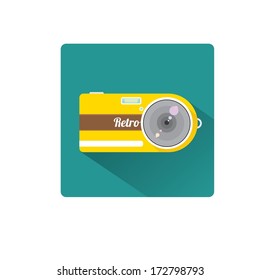hipster Retro Camera flat icon with long shadow vector illustration for web design  and mobile app