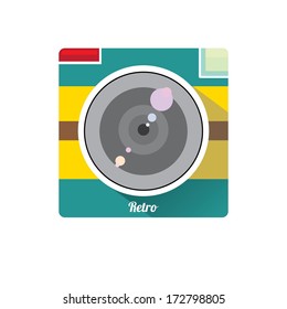 hipster Retro Camera flat icon with long shadow vector illustration for web design  and mobile app