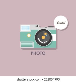Hipster retro camera or photo icon. flat illustration.