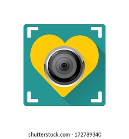 hipster Retro Camera in shape of heart flat icon with long shadow vector illustration for web design  and mobile app