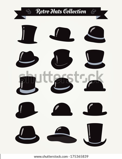 Hipster\
Retro Hats Vintage Icon Set, Illustration,\
Black