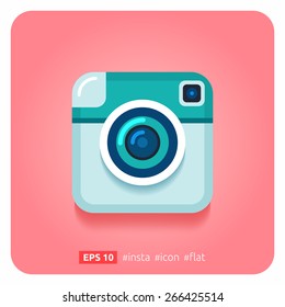 Hipster retro photo camera icon. Flat style simple design.