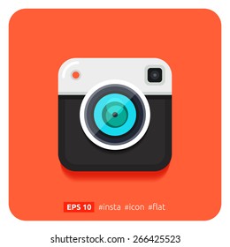 Hipster retro photo camera icon. Flat style simple design.