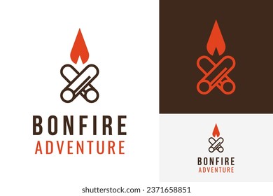 Hipster Retro Simple Bonfire Fire Log Wood Forest Camping Outdoor Night Adventure Logo Design Branding Template