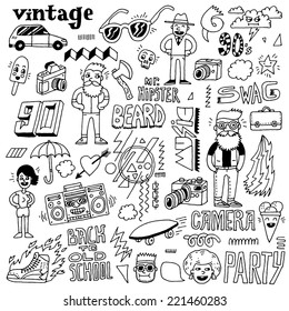 Hipster retro swag set. Hand drawn vector illustration. 