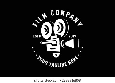 Hipster Retro Video Camera Badge Emblem Label for Cinema Movie Production Logo Design Vector