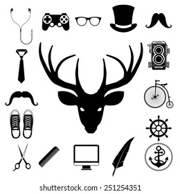 Hipster retro vintage elements icon set. Illustration eps10