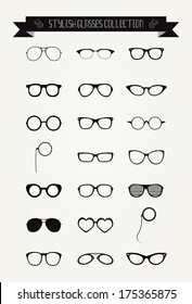 Hipster Retro Vintage Glasses Icon Set, Illustration, Black