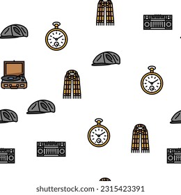 hipster retro vintage old style vector seamless pattern thin line illustration