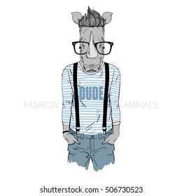 hipster rhino, furry art illustration, fashion animals, anthropomorphism