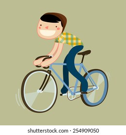 hipster riding fixie. boy riding road bike. character isolated. vector illustration