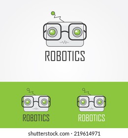 hipster robot head logo design element- vector illustration for technology and electronics business company