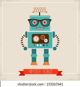 Hipster robot toy icon and illustration