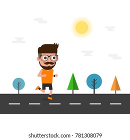 hipster running on the way