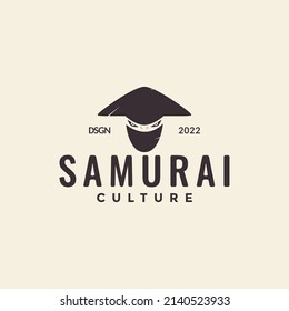 hipster samurai with hat logo design, vector graphic symbol icon illustration creative idea