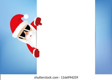 Hipster Santa Claus with cool beard and sunglasses pointing with finger at message vector illustration EPS 10