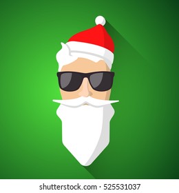 Hipster Santa Claus with cool beard and glasses. Merry Christmas card design. Vector EPS 10