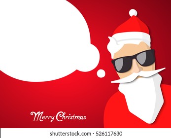 Hipster Santa Claus with cool beard and glasses. Merry Christmas card design. Vector EPS 10