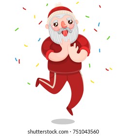 Hipster Santa Claus jumps in the air, cartoon character, vector.