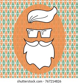 Hipster Santa Claus over Christmas background, vector illustration. Party invitation, greeting card, sticker. Barber shop logo, hipster haircut