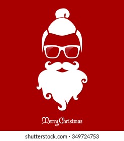 Hipster Santa Claus, Party, Greeting Card, Banner, Sticker, Hipster Style. Topknot Hairstyle.