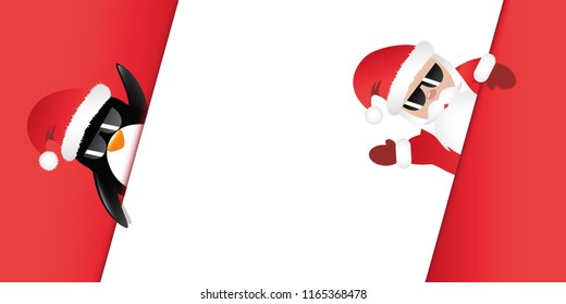 hipster Santa Claus and penguin with sunglasses beckons vector illustartion EPS10