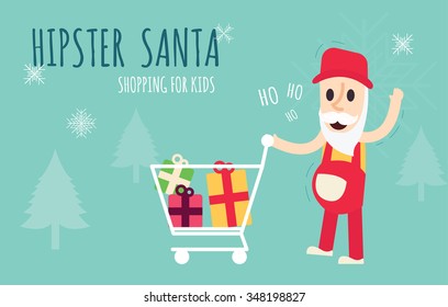 Hipster santa claus shopping for kids