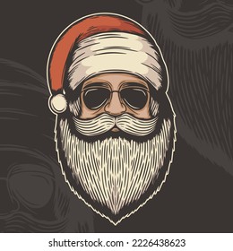 Hipster Santa Claus wearing Sunglasses, Merry Christmas Holiday