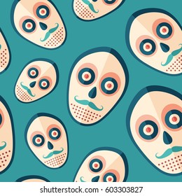 Hipster scary mask flat icon seamless pattern.