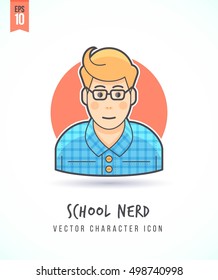 Hipster School nerd like guy illustration People lifestyle and occupation Colorful and stylish flat vector character icon