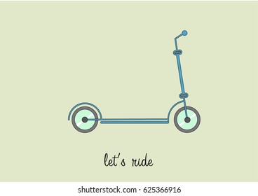 Hipster  scooter. Cartoon. Blue. Let's ride set.