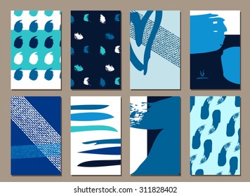 Hipster Sea Background. Invitation. Set of Trendy Posters, hand drawn. Modern  Style for, Business Contemporary Design. Hand Drawn Elements for Placards, Flyer. Card, for invitation or announcement