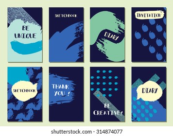 Hipster Sea background. Invitation. Set of Trendy Posters with hand drawn. Modern Style for Invitation, Business Contemporary Design. Elements for Placards, Flyer. Card, for invitation or announcement