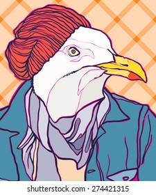 hipster seagull vector illustration