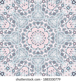 Hipster seamless ornament with geometric elements structure. Ethnic traditional design. Canvas print. Small elements geometry. Vector collage pattern.