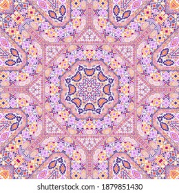 Hipster seamless ornament of simple geometry shapes structure. Graphic spanish motif. Tile print. Small elements background. Vector collage pattern.