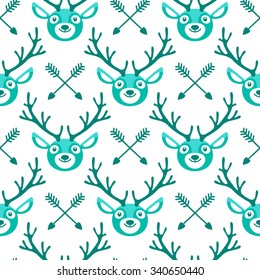 Hipster seamless pattern with deer and arrows. Vector illustration.