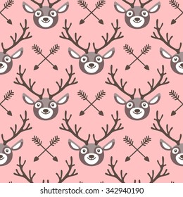 Hipster seamless pattern with deer and arrows. Vector illustration.