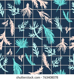 Hipster Seamless Pattern with Expressive Hand Drawn Leaves 