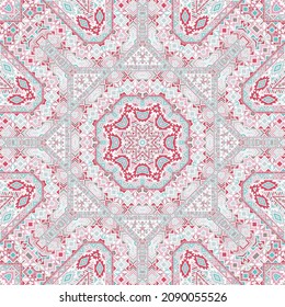 Hipster seamless pattern with geometric elements structure. Ethnic asian design. Canvas print. Small elements background. Vector embroidery ornament.