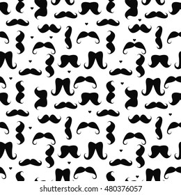 Hipster seamless pattern with mustaches and hearts can be used for your creative designs.