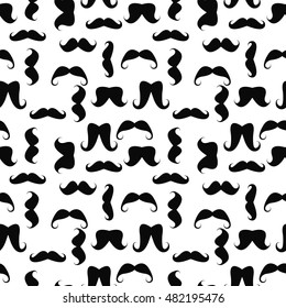 Hipster seamless pattern with mustaches isolated on white background.