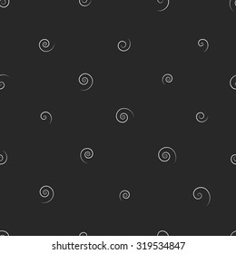 Hipster seamless pattern, spiral line simple doodle design elements on dark background