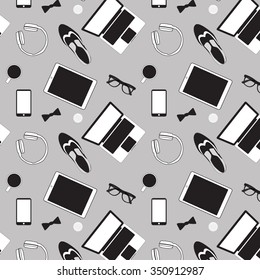 Hipster seamless pattern. Top view. Vector Illustration.