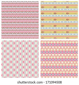 Hipster seamless tribal patterns with geometric elements and arrow
