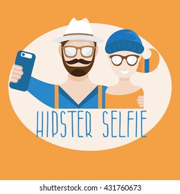 hipster selfie concept vector flat design illustration