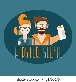 hipster selfie concept vector flat design illustration