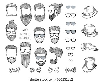 Hipster set  Beards  glasses  bow ties   hats 