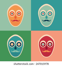 Hipster set of colorful masks with mustaches.