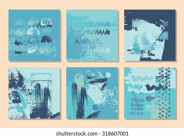 Hipster Set of Modern Grunge Trendy hand drawn Card. Made with Ink. Business Creative Contemporary Design. Templates For Placards, Posters, Flyers, Diary, Notebook, Invitation and Banner Designs.